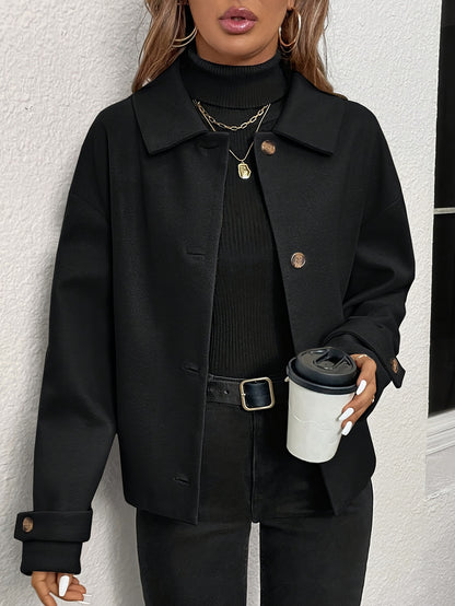 Women'S Burgundy Coat - Structured H-Silhouette Blazer, Button-Front Closure, Non-Stretch Fabric for Fall/Winter, Office, Party, Everyday Outfits - Chic Outerwear Jacket, Party Attire, Asymmetric Hemline, Elegant Design