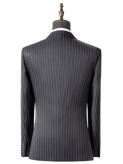 Men's Slim Fit Striped Three-Piece Suit with Vest and Pants