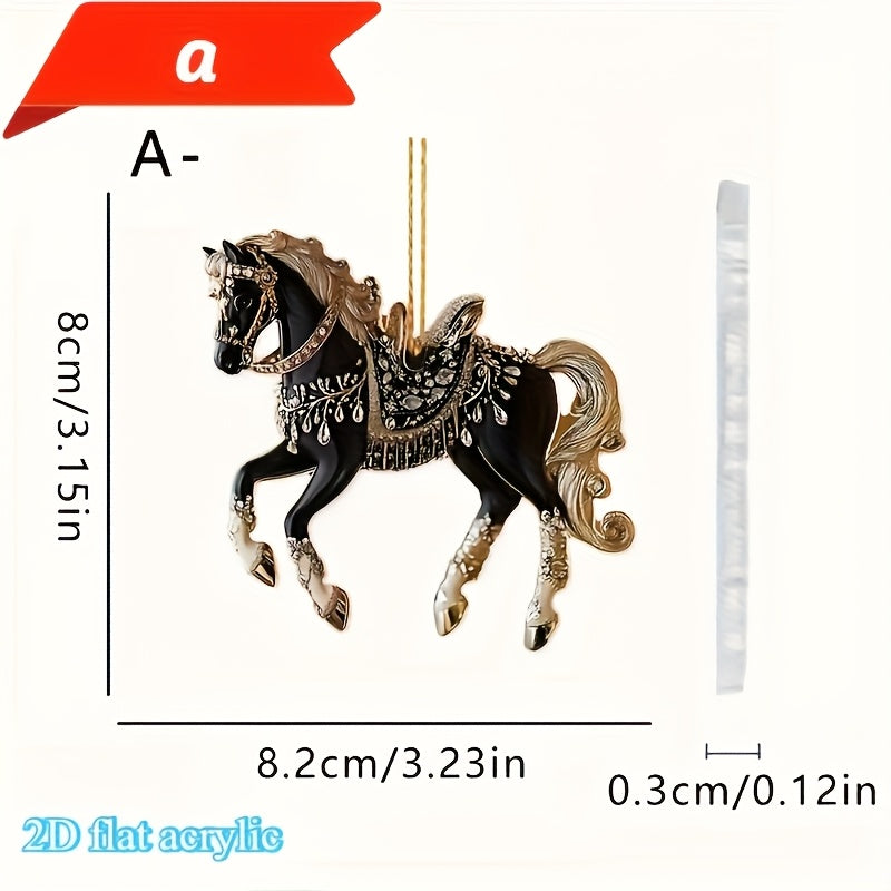 2D Flat, Elegant Golden Horseshoe Pendant - 2D Flat Acrylic Christmas Tree Ornament, Hanging Decoration for Home, Office, Car Interior - No Electricity Needed, Perfect Holiday Gift For Christmas, Halloween, Thanksgiving, New