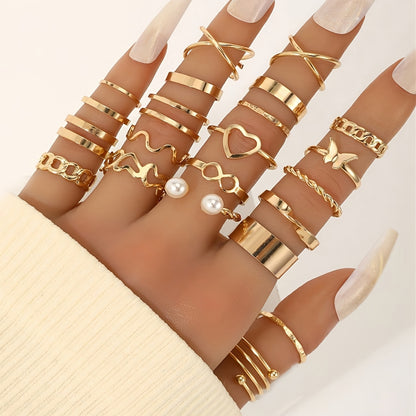 22pcs Minimalist Geometric Metal Stackable Rings for Women