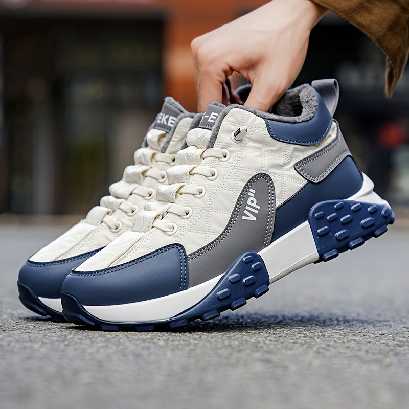 Men'S Stylish Winter Sports Shoes - in And Navy Blue, Featuring Lace-Up Ankle Boots, Thick PVC Soles, Upper Material, Breathable Fabric Lining, Perfect for Casual Wear Throughout The Seasons, Ideal Winter Boots for Men, Fashi