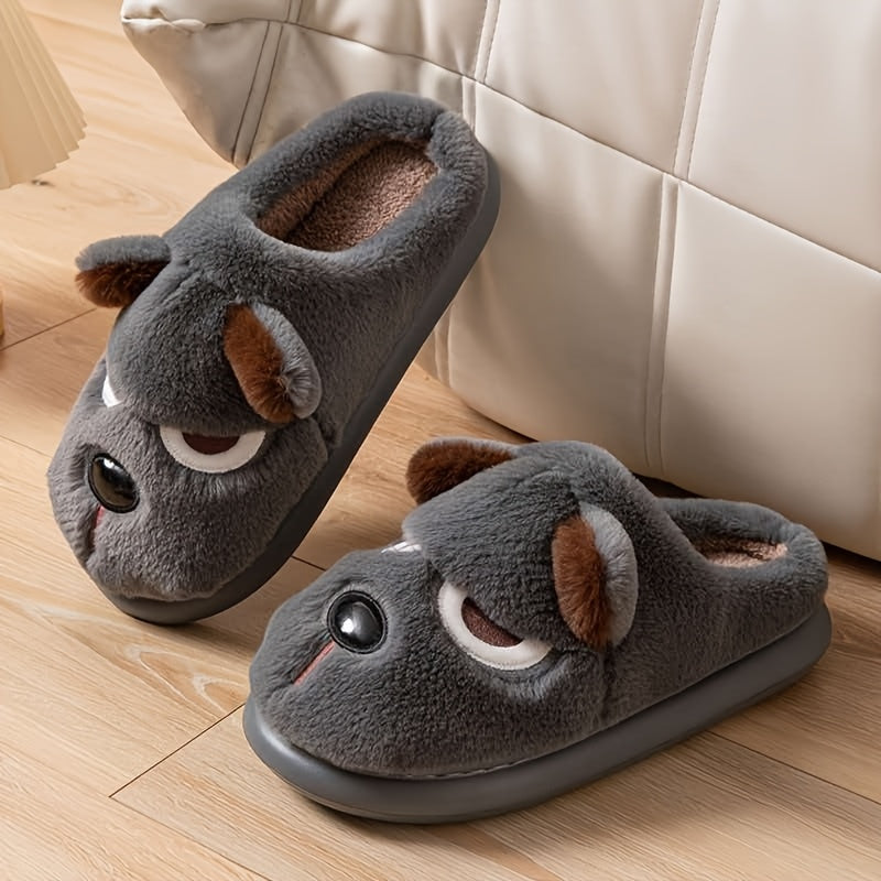 Unisex Warm Fleece Slippers with 3D Puppy Design for Winter