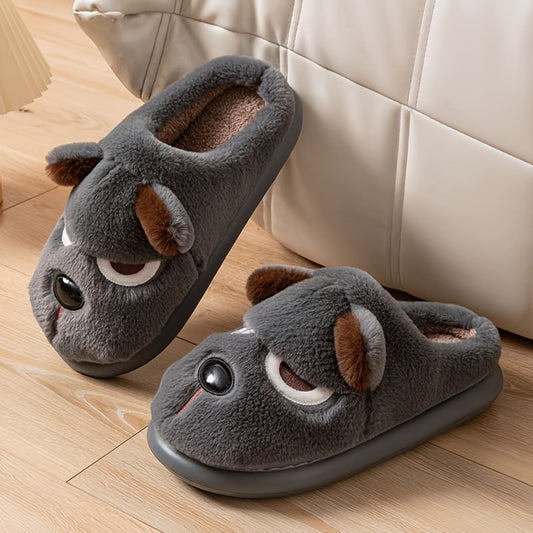 Unisex Warm Fleece Slippers with 3D Puppy Design for Winter