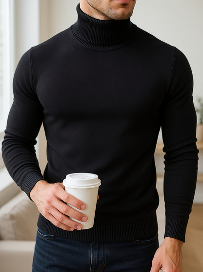 Men's Fall/Winter High Neck Viscose Sweater - Casual Skinny Fit