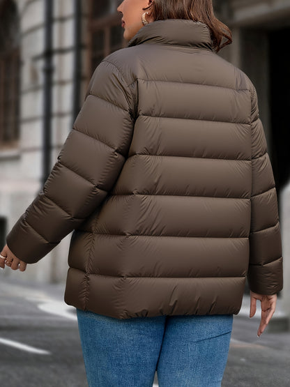 Women'S Lightweight Winter Coat - Elegant Stand Collar Jacket, Non-Stretch Fabric, Zipper Closure, Long Sleeve Outerwear for Office, Party, Everyday - Fall/Winter Warmth, Chic Cold Weather Jacket for Women, Ladies Winter Coat