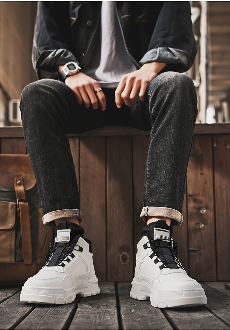 Men'S Winter High-Top Boots - Thick Warm Lace-Up Ankle Boots with Rubber Sole, Non-Slip Traction, Brown/ Color Options - Cold Weather Shoes for Everyday & Formal, Winter Boots, Formal Footwear, Retro Style, Durable Constructi