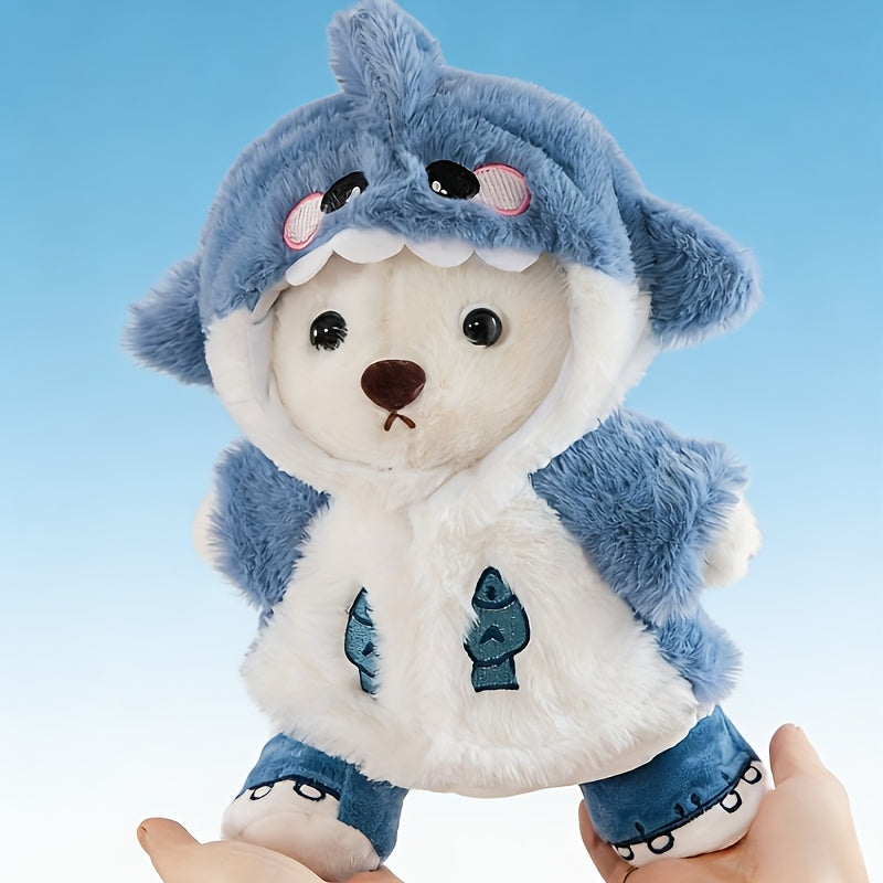 Cute White Teddy Bear Plush Toy with Blue and White Outfit | Soft Stuffed Doll with Coat and Shoes, Creative Gift, Home Decor, Game Filled Animal Series