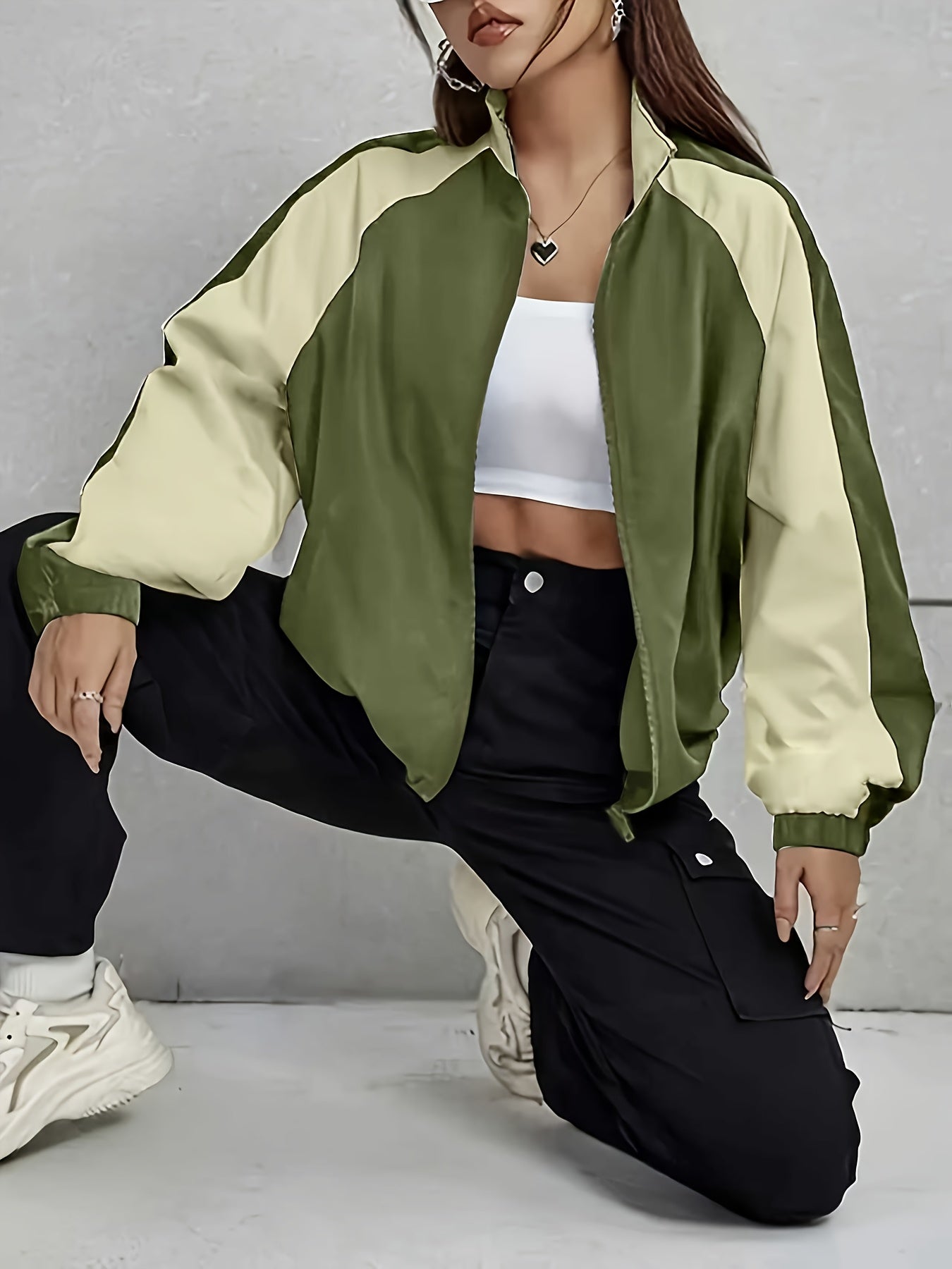 Women's Elegant Mandarin Collar Jacket - Burgundy & Half-Zip Coat with White Piping, All-Season Structured Outerwear (Black /Notch), Machine Washable Casual to Formal Blazer for & Social Events, Jackets For Women, Jacket For