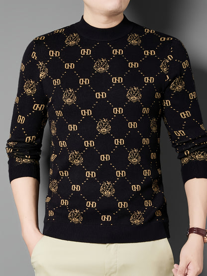 New Men'S Long-Sleeve Knitted Pullover for Autumn And Winter, Featuring Decorative Patterns on a Round-Neck Sweater. It'S a Casual And Stylish Piece That Pairs Well with Various Outfits, Perfect for Daily Wear During The Fall