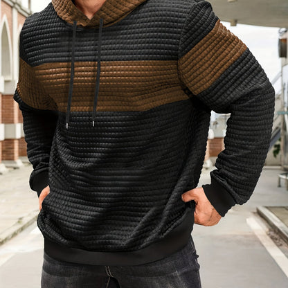 Fashion Hooded Sweatshirt | Casual Men'S Pullover with Slight Stretch Fabric, Long Sleeve, Pocket Details, Solid Color Pattern for Spring/Fall