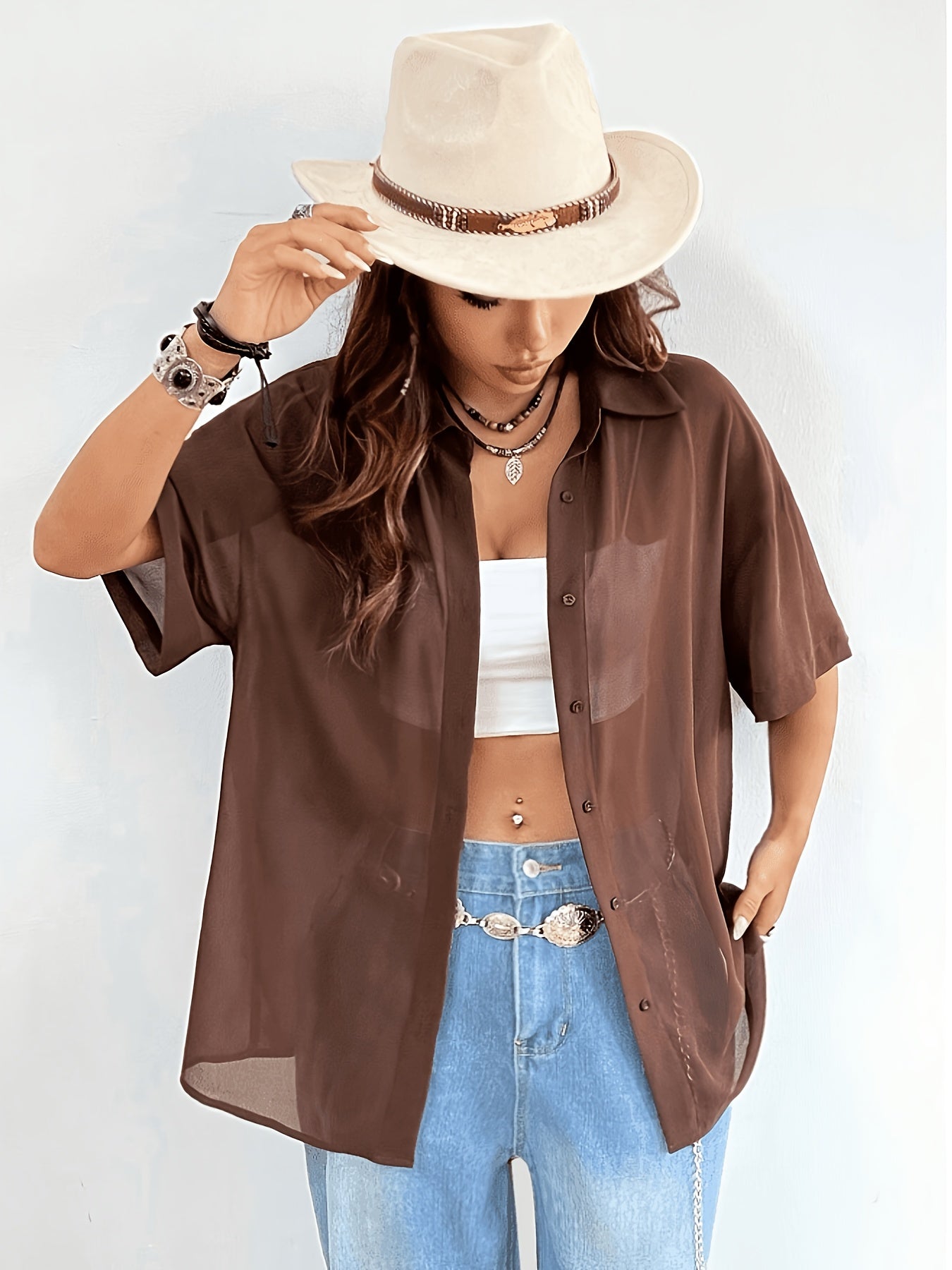 Vintage Sheer Casual Shirt for Women, Lightweight Spring Style