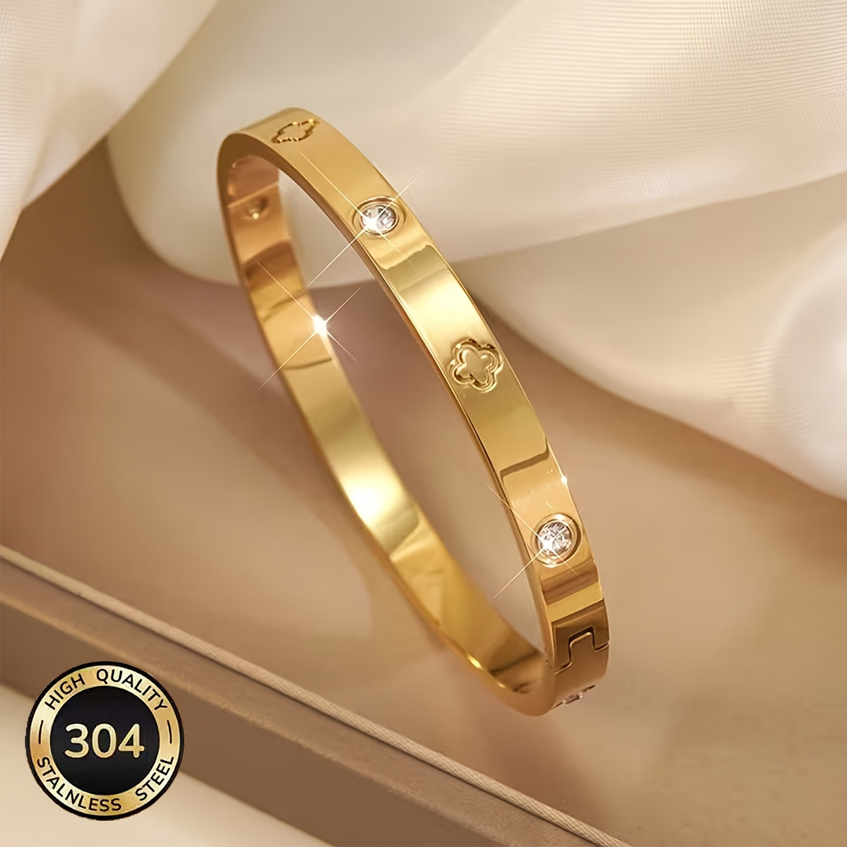 Women's 18K Gold-Plated Four-Leaf Clover Bracelet with Zirconia