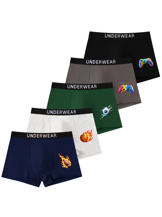 5-Pack Boys' Cotton Boxer Briefs with Sports Prints, Regular Fit