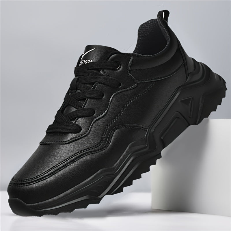 Men'S Stylish Athletic Shoes, Lightweight All-Black Lace-Up Casual Footwear, Perfect for Everyday Life And Leisure - ayq