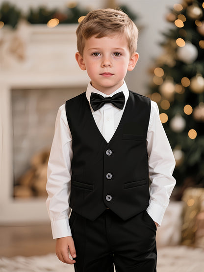 Boys' Three-Piece Formal Suit with Vest, Pants & Bow Tie