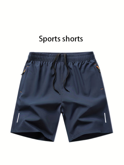 Men'S Ice Sliky Fiber Fabric Running Shorts - Breathable, Wrinkle-Resistant Athletic Shorts with Drawstring Waist & Zipper Pockets for Gym, Tennis, Skateboarding, Yoga, Gym Shorts, Yoga Apparel, Sporty Style, Antislip Constru