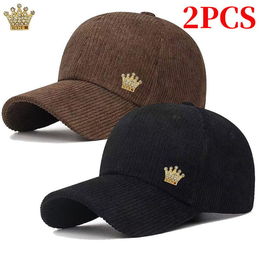 Unisex Vintage Corduroy Baseball Cap with Rhinestone Patch