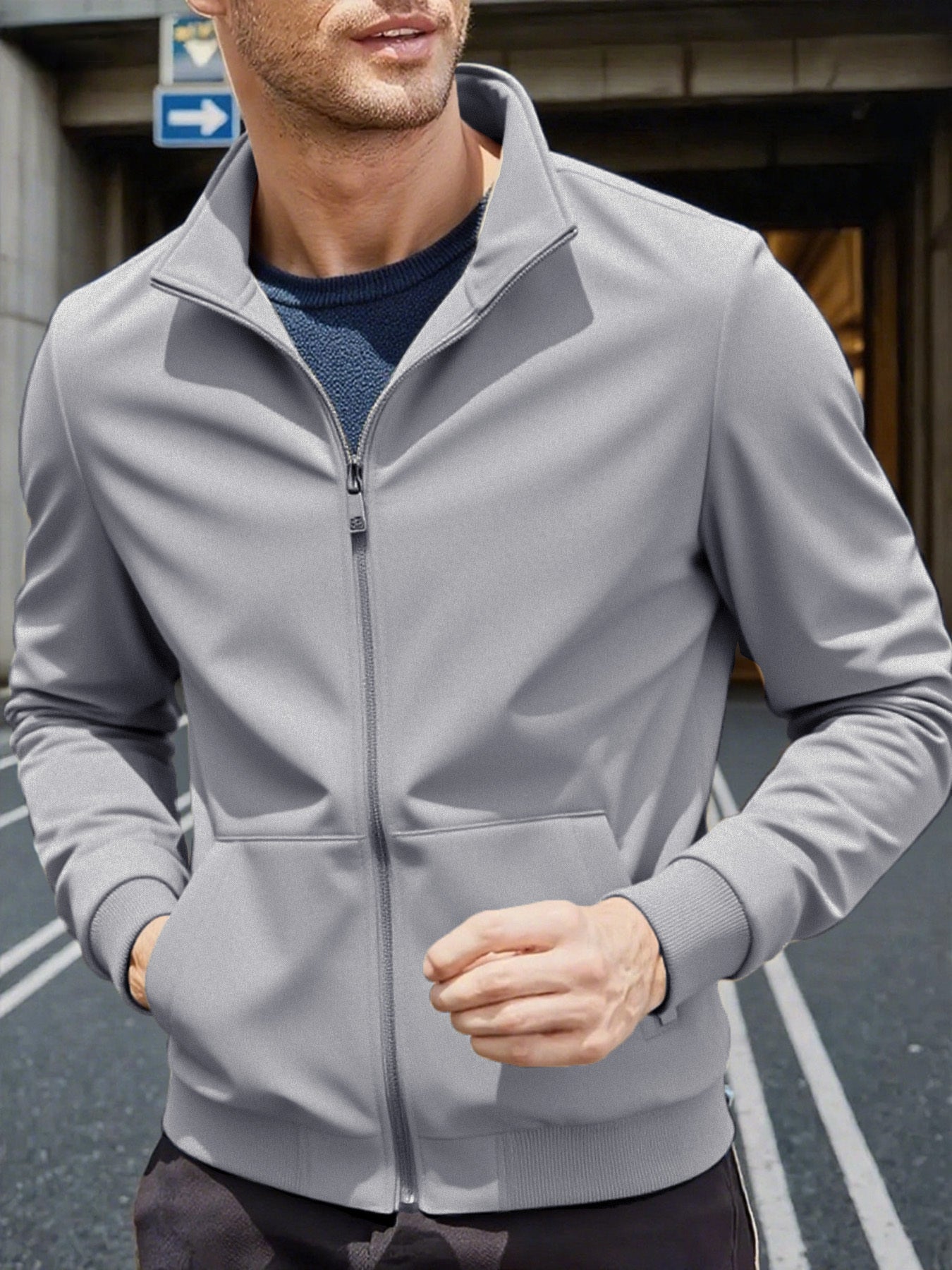 Men'S Lightweight Zip-Up Jacket - Stand Collar Windproof Coat with Full-Zip Closure, Front Pockets - Gym, Hiking, Casual Outerwear - Easy-Care Zipper Jacket for Everyday & Active Lifestyles, Gym Wear, Sleek Design, Durable Co