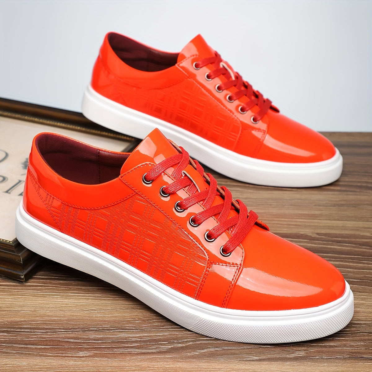 Sneakers, Shoes, White Rubber Sole, Exquisite Lattice Embossing on The Side, Lace-Up Round Toe, Versatile for Everyday Wear in All Four Seasons - ayq