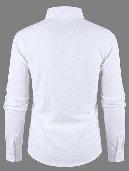 Men's Autumn Linen Button-Up Shirt Long Sleeve Casual Style
