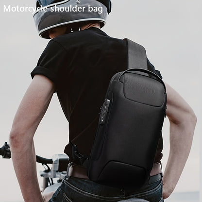 Oxford Fabric Waist Bag with USB Charging  Combination Lock - Sleek Black Crossbody for Men  Women, Ideal for Outdoor Activities  Motorcycle Riding, Perfect Valentine's or Father's Gift, Motorcycle Bag