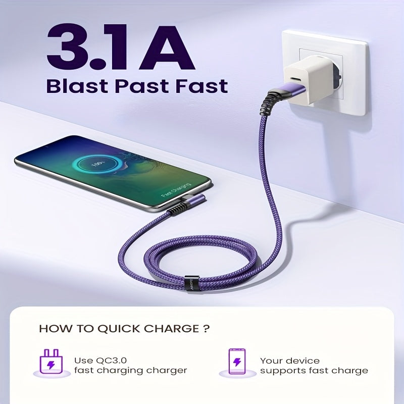 Fast Charging with C-Type Charging Cable, Right-Angle USB-C to USB-C Cable Braided USB-C Charger, Suitable for Huawei, Xiaomi, Redmi, Oppo Oneplus And More Smartphones - ayq