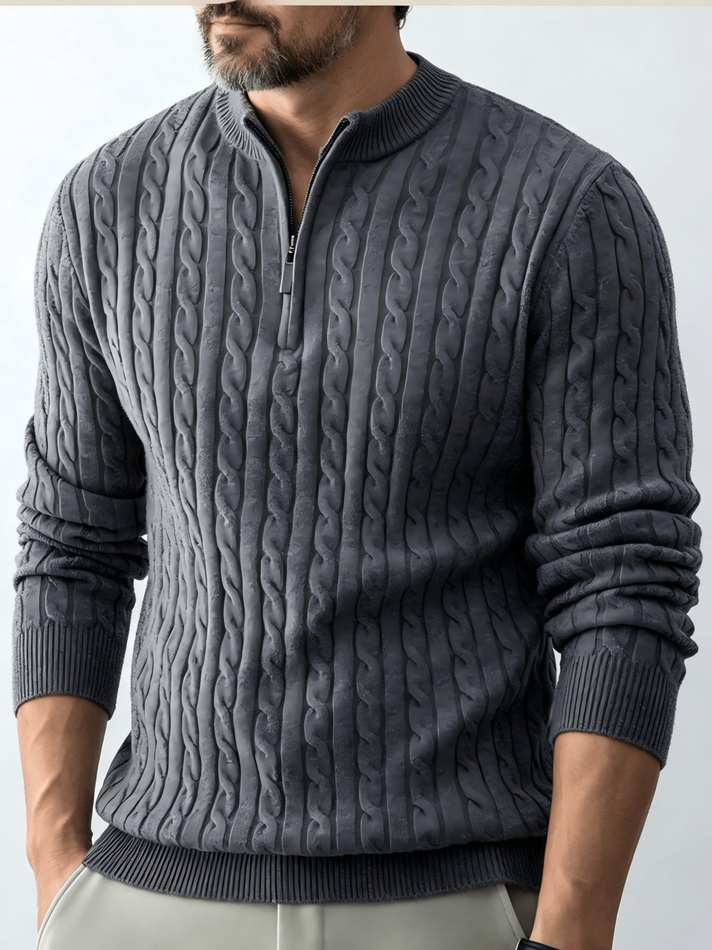 Men's Casual Quarter-Zip Knit Pullover for Spring and Fall