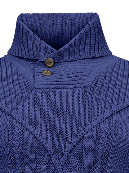 Men's High Collar Warm Knit Sweater - Stretchy Fashion Ribbed Pullover, Elegant Gentleman Cardigan
