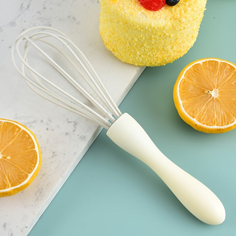 White Manual Silicone Whisk, a Hand-Held Baking Mixing Tool, Featuring 5 Highly Elastic Wires for Stirring, Easy to Clean Kitchen Baking Utensil.