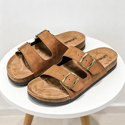 Men's Double Buckle Cork Footbed Sandals with Non-Slip Sole