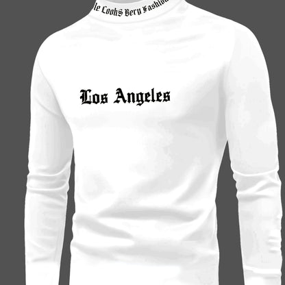 Men'S Long Sleeve Crewneck T-Shirt - Los Angeles Print, Soft Fabric, Casual Fit for Fall Sports  Fitness Activities, Weekend Casual Top   Trendy Casual Style   Smooth Texture Fabric