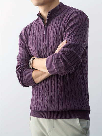 New Men'S Christmas Gift: a Thick, Warm, And Cold-Resistant Knitted Sweater with a Cable-Knit Design And a Zippered Collar, Suitable for Both Layering And Wearing Alone, Perfect for Casual And Versatile Outfits