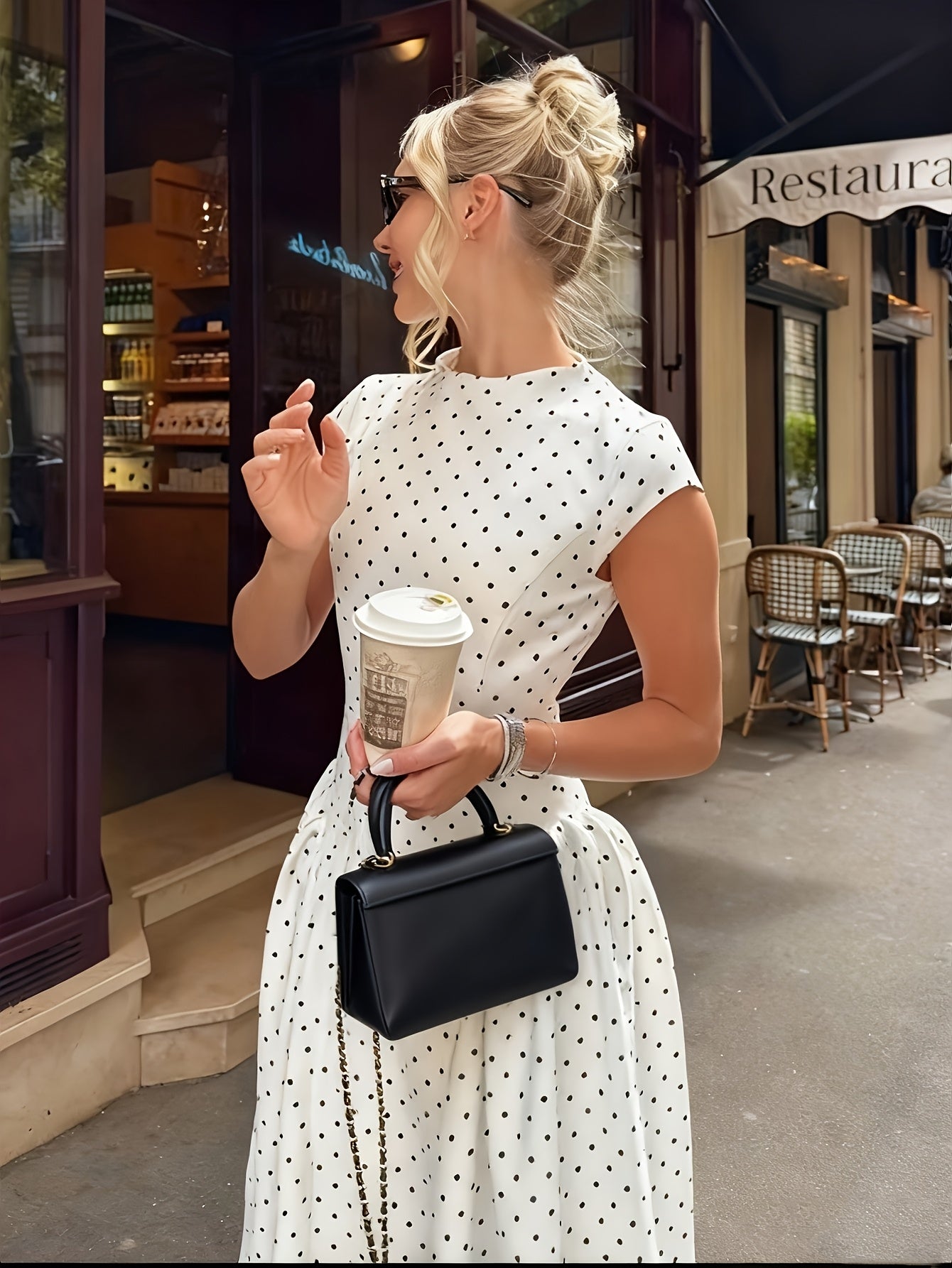 Women's Elegant Polka Dot Maxi Dress with Waist Cinch