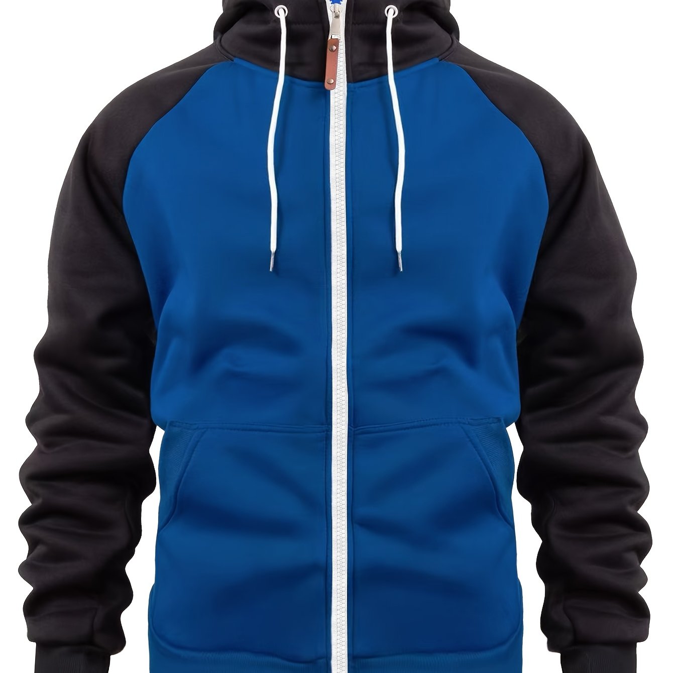 Men'S Stylish Color Block Hoodie - Casual Zip-Up Hooded Sweatshirt with Front Pockets, Long Sleeves, and Ribbed Cuffs - Maroon & Black Design, Comfortable for Fall and Winter Wear