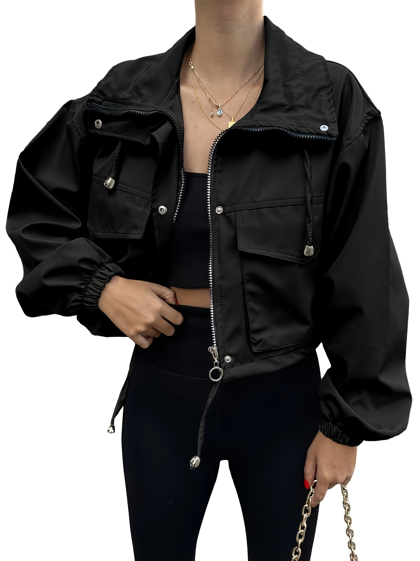Women's Elegant Fused Lapel Zipper Jacket for Spring Summer