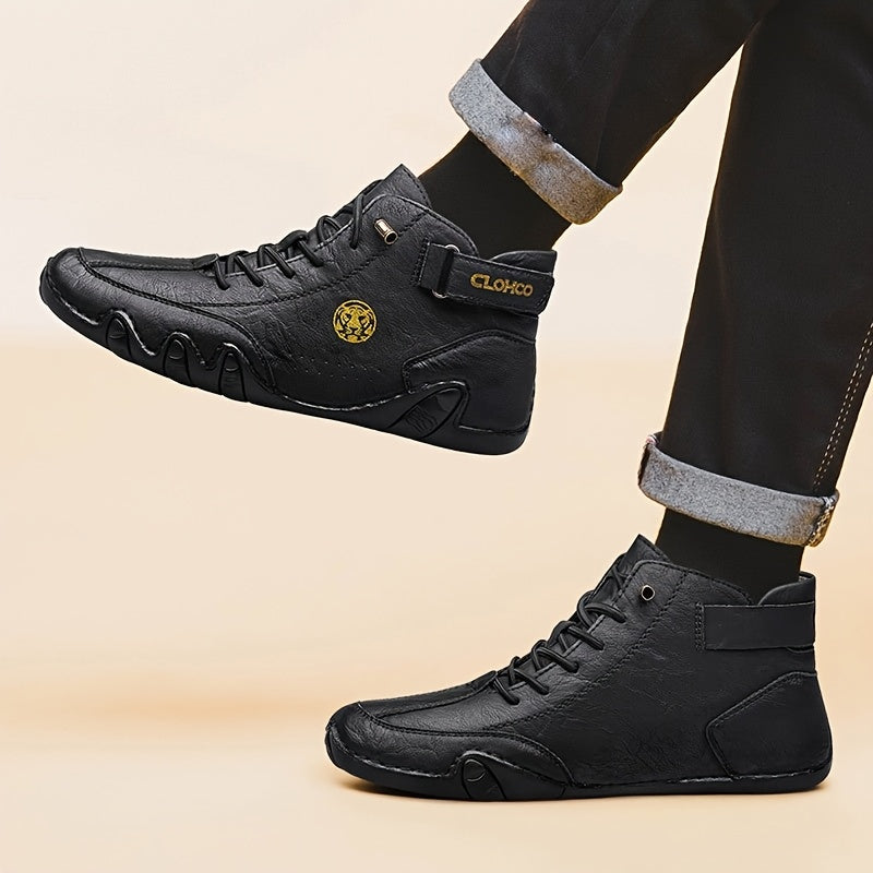 Men's Casual High-Top Sneakers with Soft PU Upper and Rubber Sole
