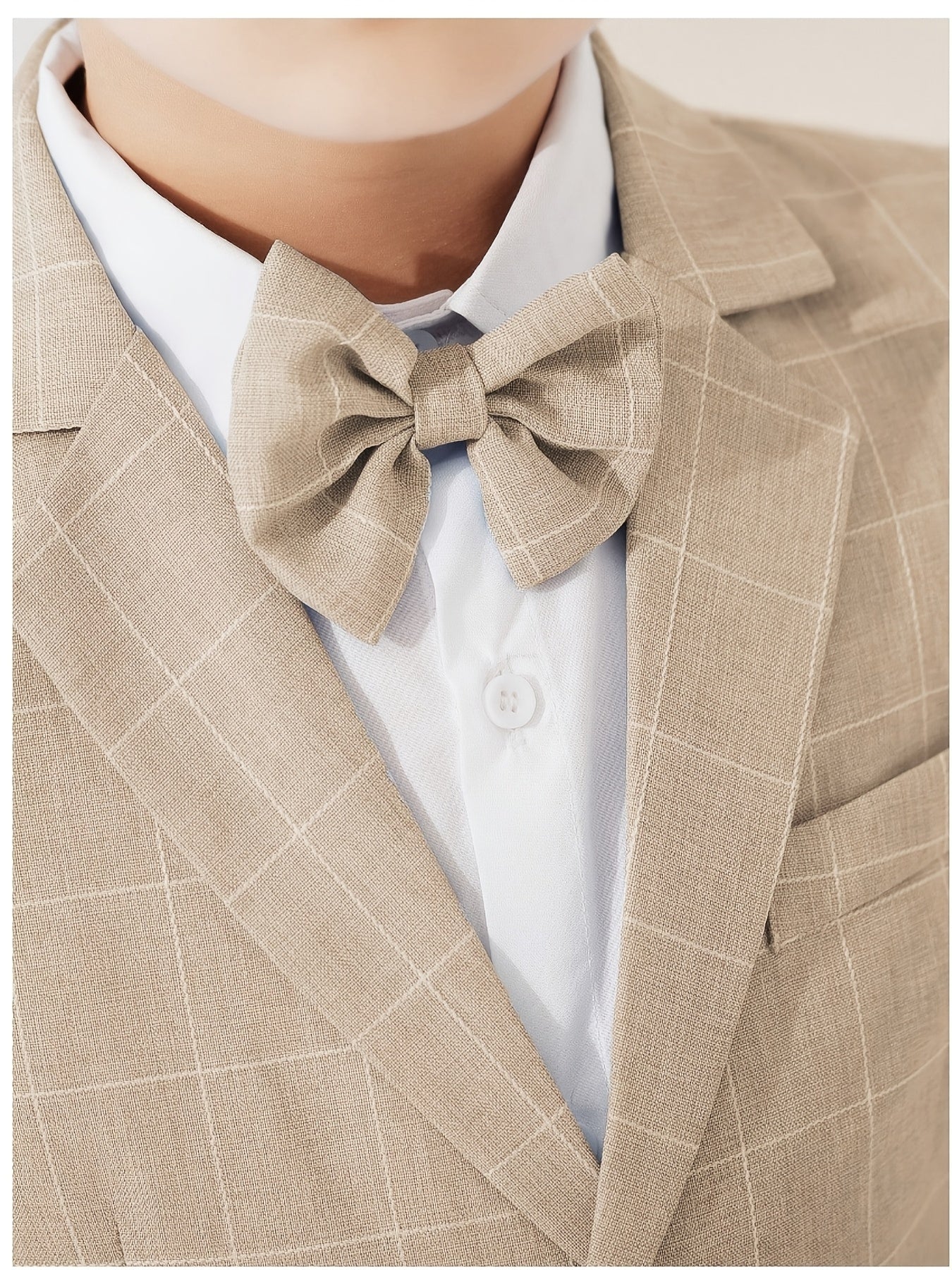 Boys 3-Piece Plaid Suit with Bow Tie for Parties & Weddings