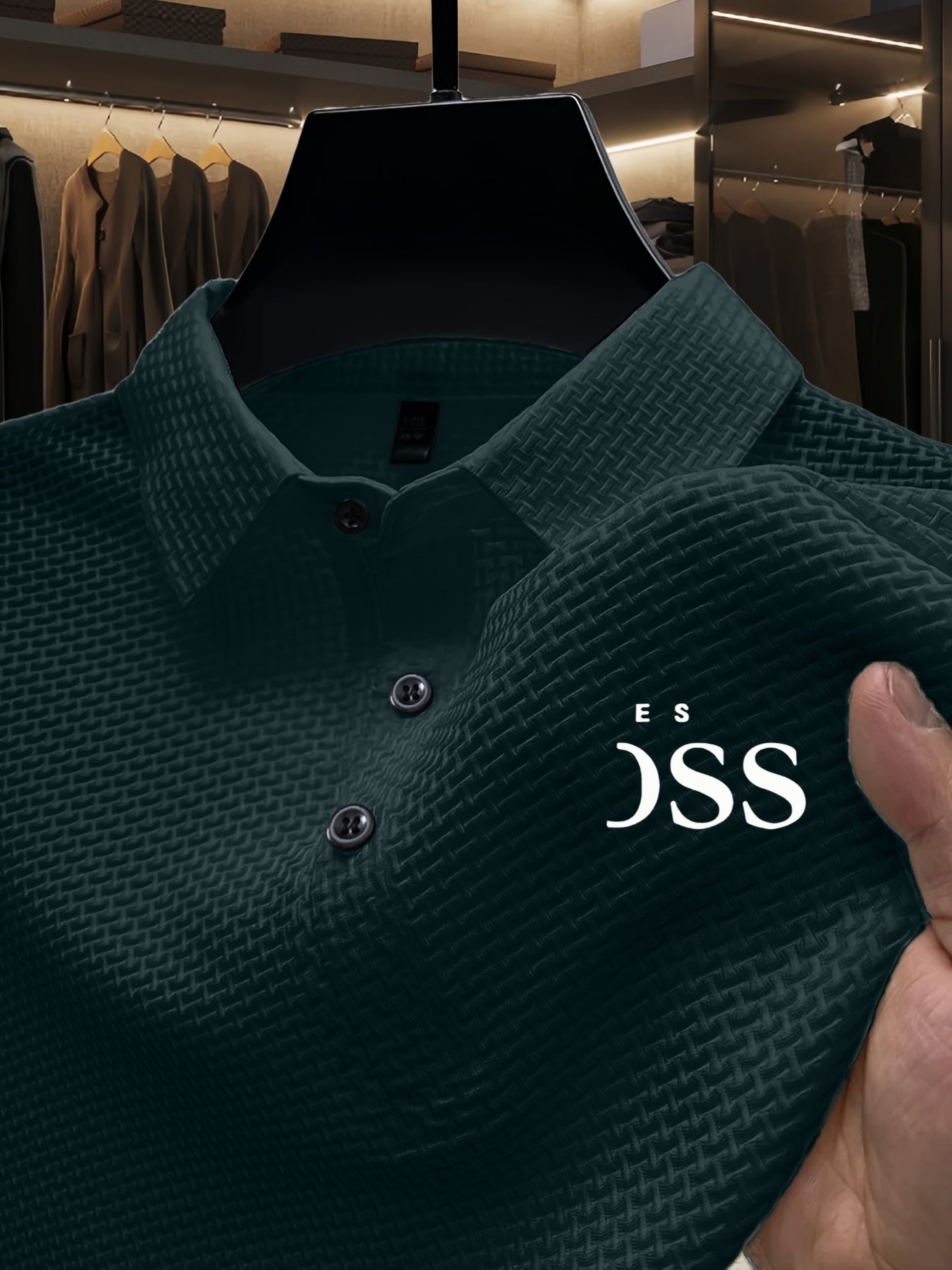 Men'S Summer Short Sleeve Polo Shirt, Soft Logo Fabric, Breathable Lightweight Casual Business Casual, Geometric Pattern, Lapel Collar, Medium Stretch, Regular Fit, Button Detail, Outdoor and Office Wear, Comfortable Everyday - ayq