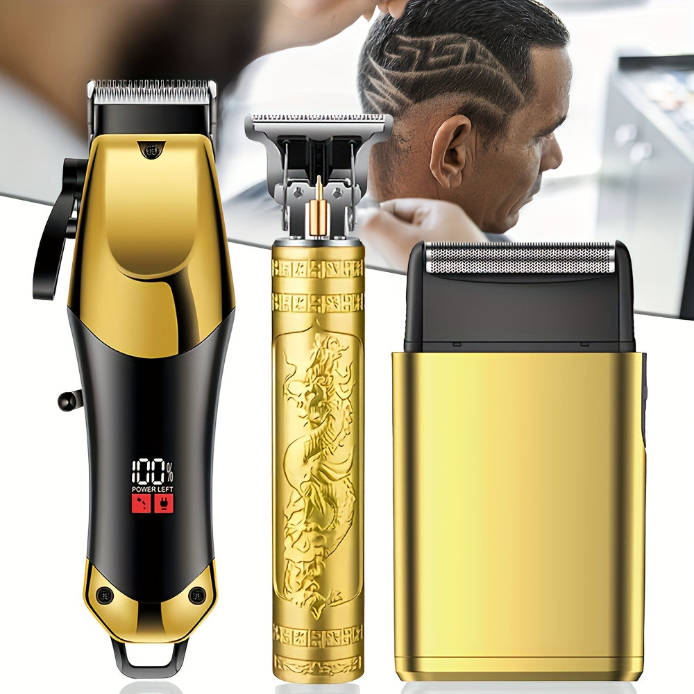 Men's Electric Hair Clipper Set Beard Grooming Kit Includes Electric Shaver and T-Blade Trimmer, USB Rechargeable Trimmer for Home and Professional Styling Full Head Grooming Kit, Perfect Gift, Birthday Gift, Stylish Design - ayq