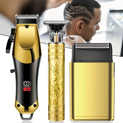 Men's Electric Hair Clipper Set Beard Grooming Kit Includes Electric Shaver and T-Blade Trimmer, USB Rechargeable Trimmer for Home and Professional Styling Full Head Grooming Kit, Perfect Gift, Birthday Gift, Stylish Design - ayq