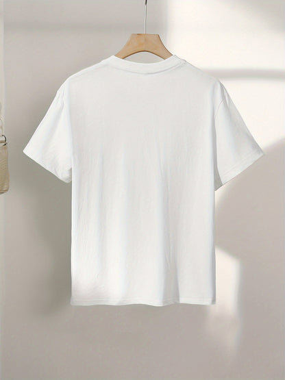Women's Casual Cotton Graphic Print T-Shirt, Crew Neck