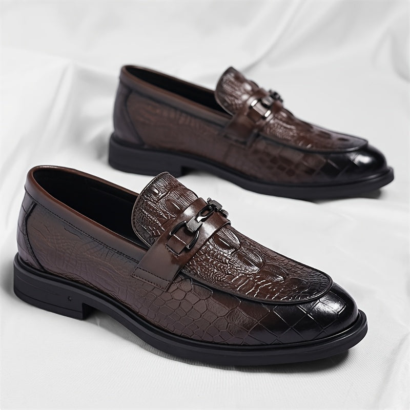 Men's Alligator Print Casual Loafers with Soft Rubber Sole