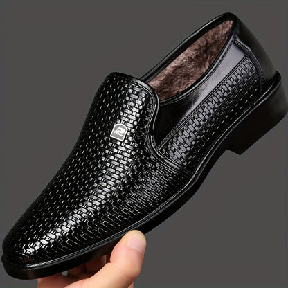 Men's Winter Plush-Lined Business Casual Slip-On Shoes