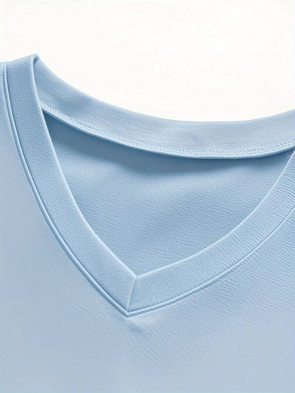 Men's Summer Classic V-Neck Casual T-Shirt - Breathable Regular Fit Short Sleeve Tee, Solid Light Blue for Gym, Outdoor  Casual Attire