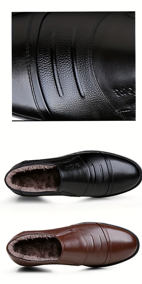 Genuine Men's Slip-On Casual Shoes - Winter -Lined Warm Business Shoes - Versatile Outdoor Men's Shoes