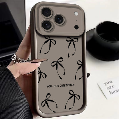 Elegant Black Bow TPU Phone Case for iPhone 13 to 18 Pro Max