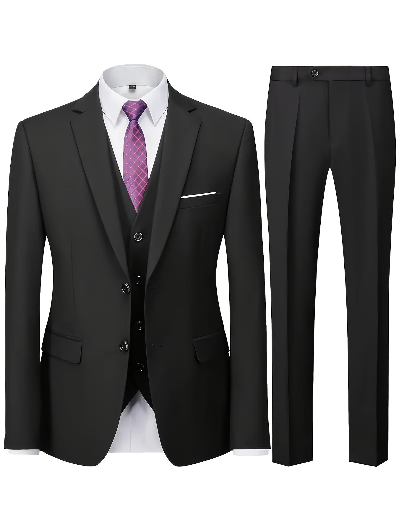 Men's 3-Piece Suit with Jacket, Vest & Pants - Stylish Formal Wear