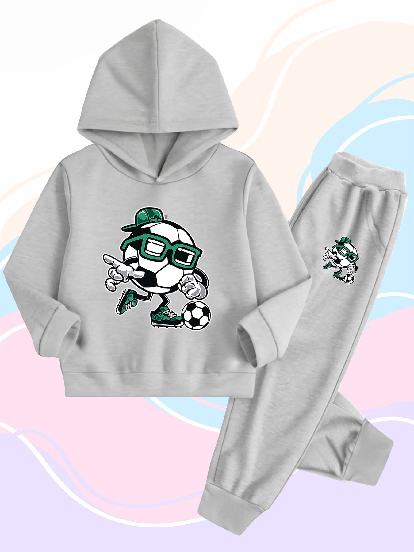 Boys' Cartoon Football Hoodie & Jogger Set - Cotton, Fall/Winter