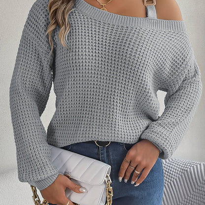 Casual And Versatile Long-Sleeve Sweater with Shoulder Cutouts And Metal Buttons for Autumn And Winter.