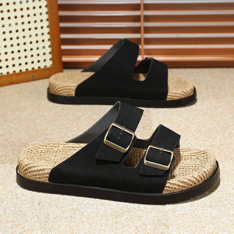 Men's Lightweight Double-Button Cork Insole Slip-On Sandals
